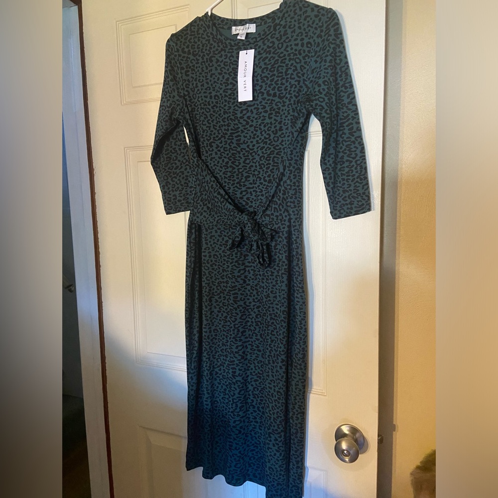 NWT XS Amour Vert 3/4 Sleeve Cheetah Print Dress
